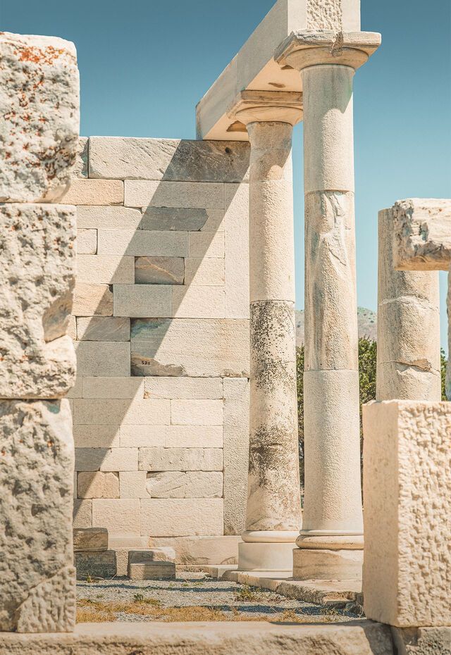 Ruins of the Temple of Demeter in Naxos, showcasing ancient Greek architecture