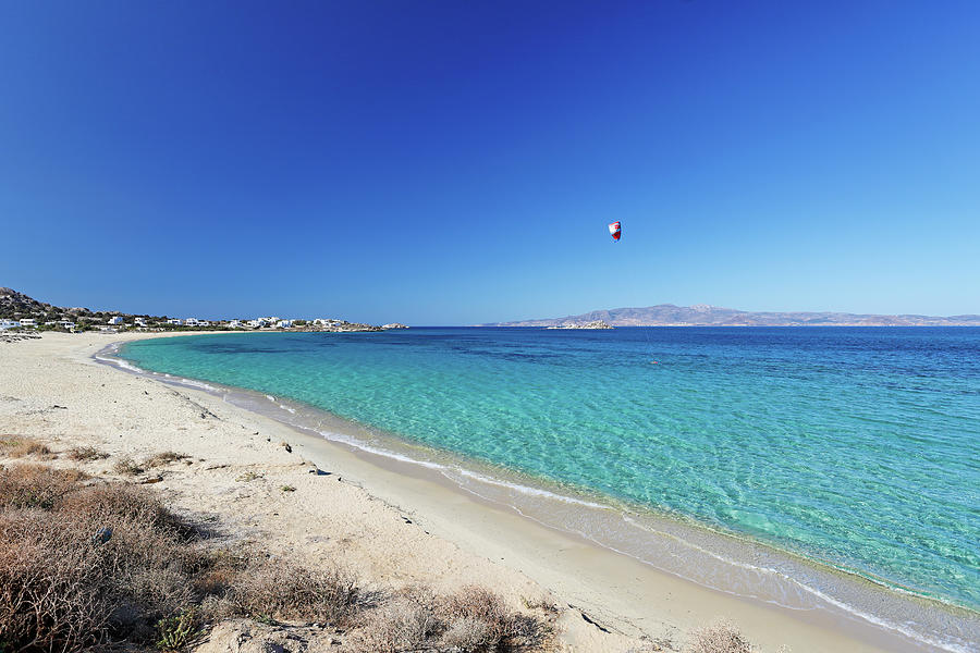 Idyllic beach on Naxos Island with golden sand and turquoise waters