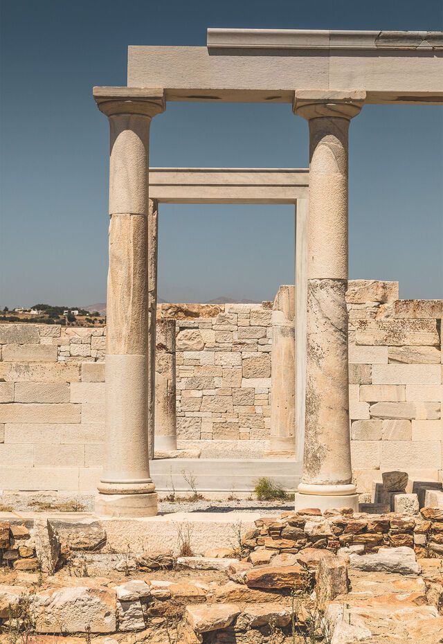 Ruins of the Temple of Demeter in Naxos, showcasing ancient Greek architecture