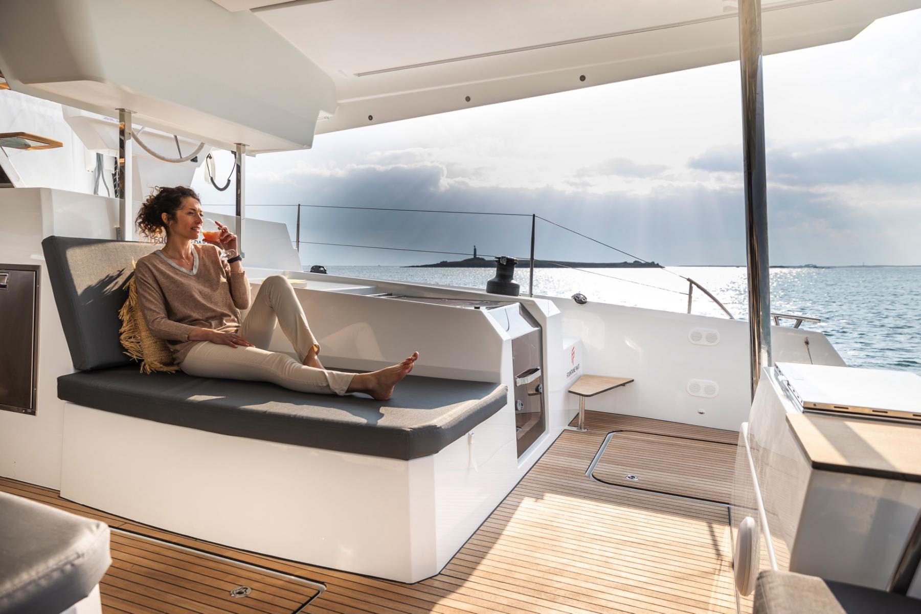 Premium Outdoor Seating Area on a Catamaran in Mykonos