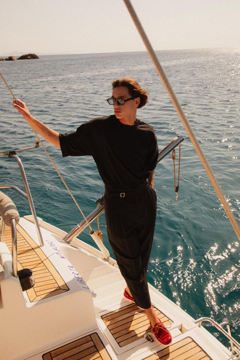 Luxury Sailing Yacht Ocean Star in Mykonos – "The Ocean Star sailing yacht cruising through the turquoise waters of Mykonos, offering a premium yachting experience.