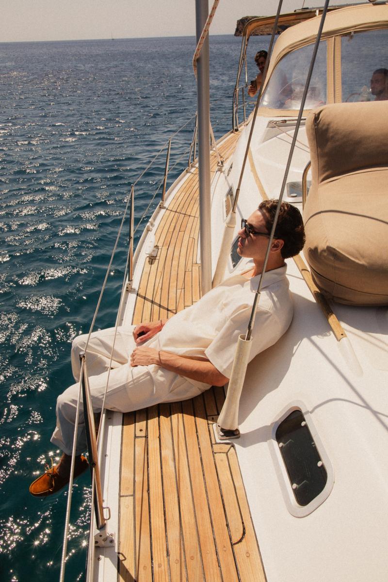 Luxury Sailing Yacht Ocean Star in Mykonos – "The Ocean Star sailing yacht cruising through the turquoise waters of Mykonos, offering a premium yachting experience.