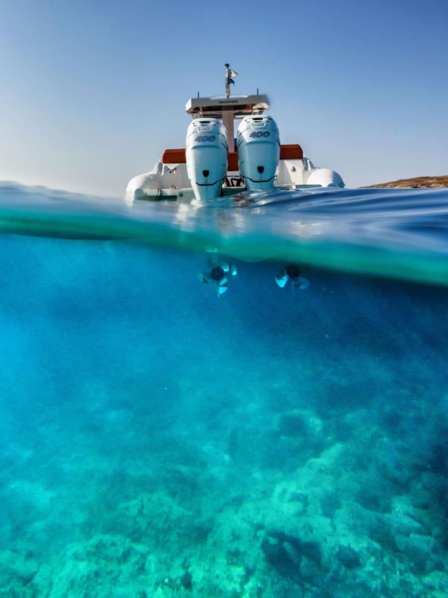 Rent a Skipper 38 RIB Boat in Mykonos – Discover hidden beaches and crystal-clear waters.
