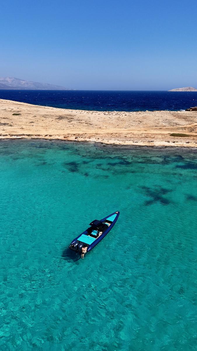 Private Zen 40 RIB boat cruise – Explore Mykonos and hidden coastal gems.